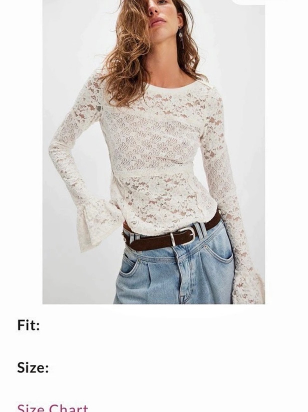 Free People Sheer Lace Flared Long Sleeve Top White Small